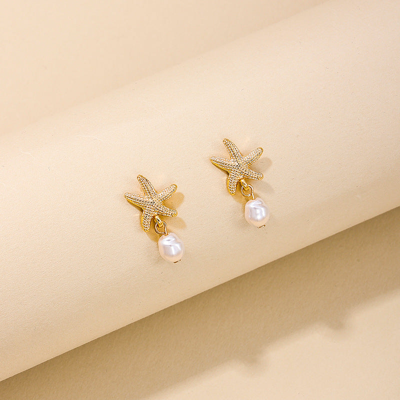 Wholesale temperament metal starfish pearl tassel ladies earrings